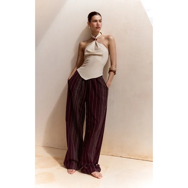 Chocolate Stripe Cotton Elasticated Waist Pants