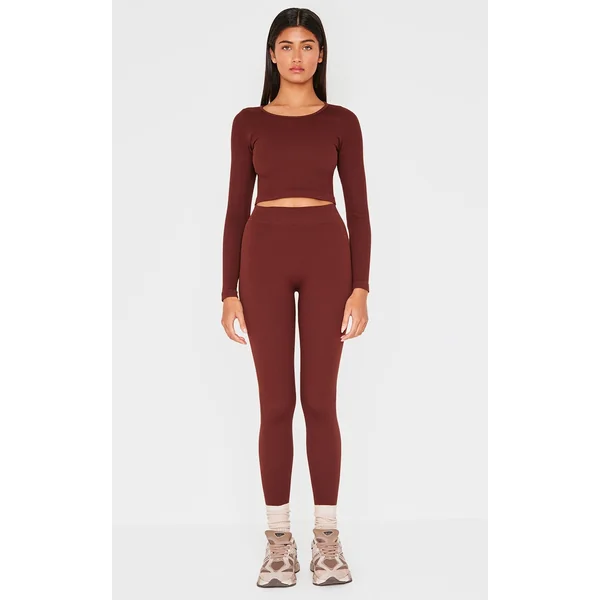 Chocolate Structured Snatched Rib Leggings