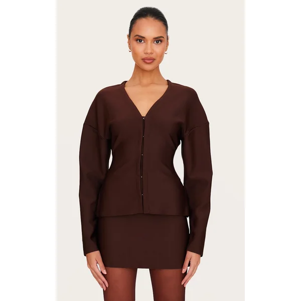 Chocolate Tailored Hook And Eye Cardigan