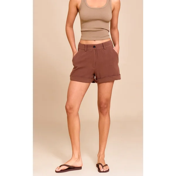Chocolate Tailored Linen Look Shorts