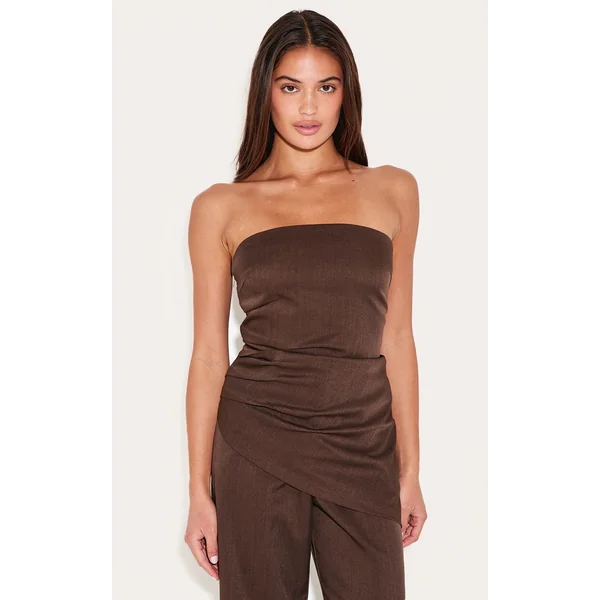 Chocolate Tailored Woven Bandeau Top