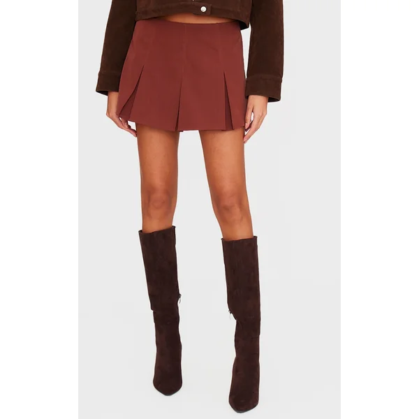 Chocolate Tailored Woven Box Pleat Skater Skort