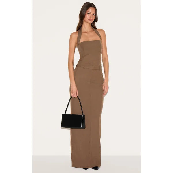 Chocolate Tailored Woven Maxi Skirt