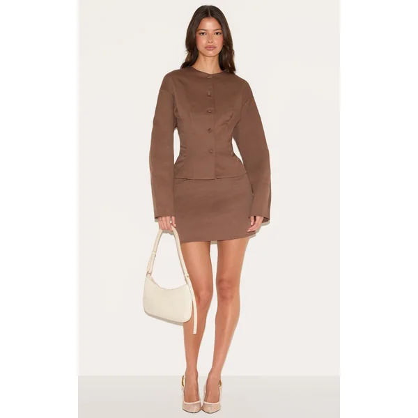 Chocolate Tailored Woven Micro Mini Skirt