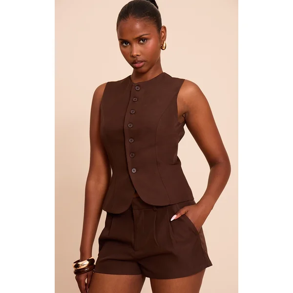 Chocolate Tailored Woven Vest