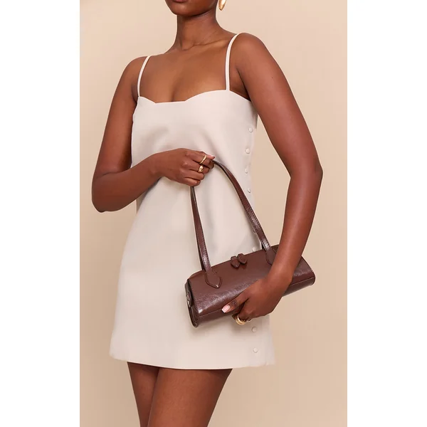 Chocolate Textured Faux Leather Bowler Bag