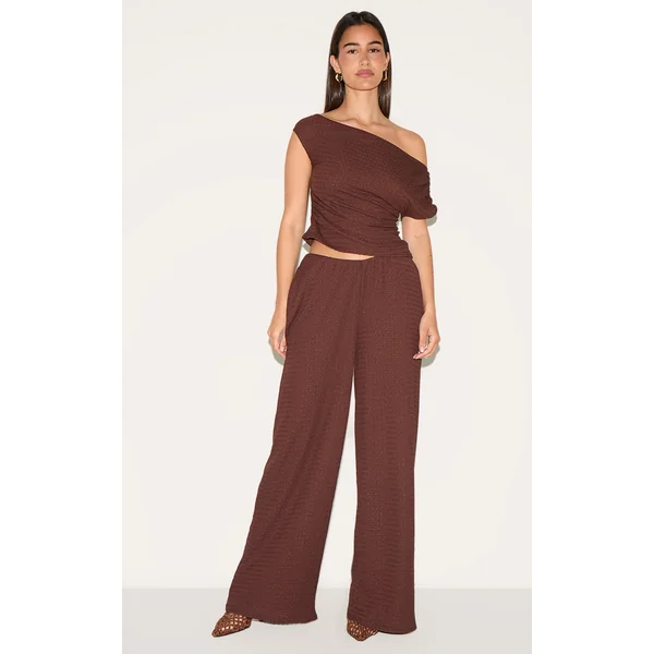 Chocolate Textured Mid Rise Wide Leg Pants