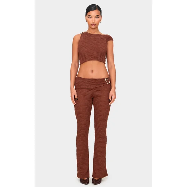 Chocolate Textured Trim Detail Low Rise Skinny Flares