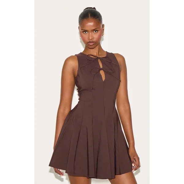 Chocolate Tie Bow Detail Shift Dress
