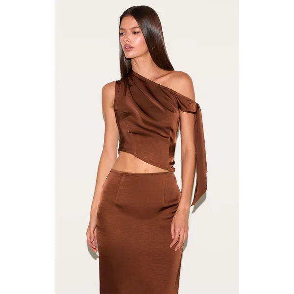 Chocolate Tie Shoulder Satin Top