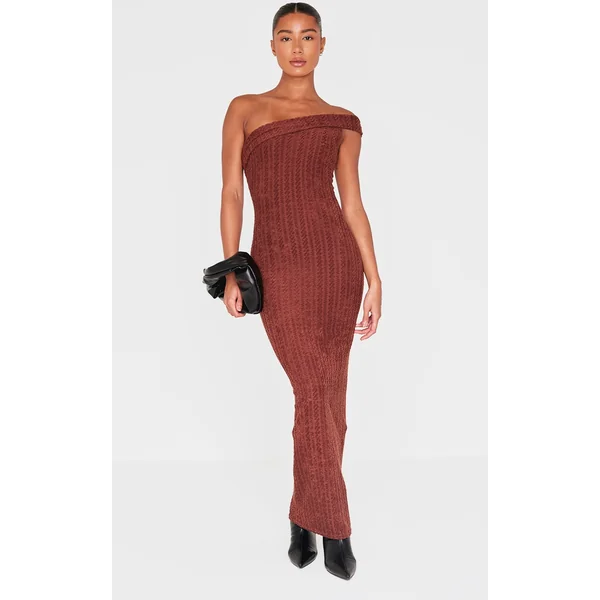 Chocolate Towel One Shoulder Maxi Dress