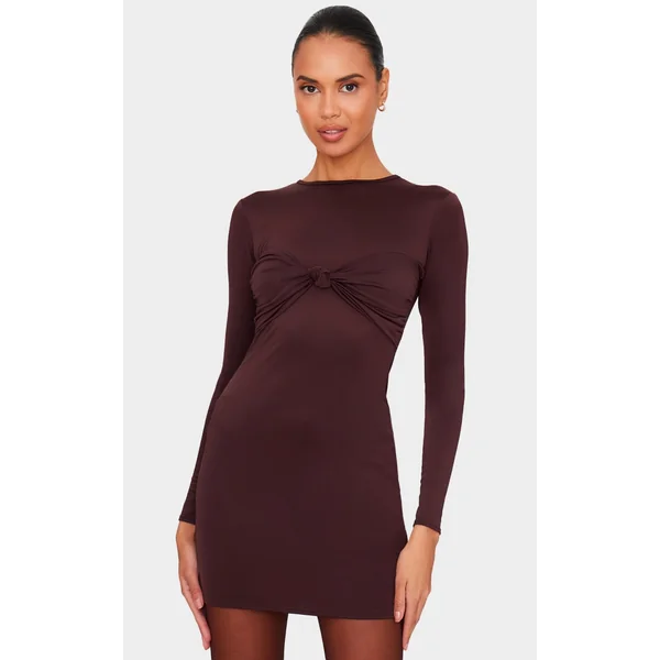 Chocolate Twist Bandeau Detail Long Sleeve Mini Bodycon Dress
