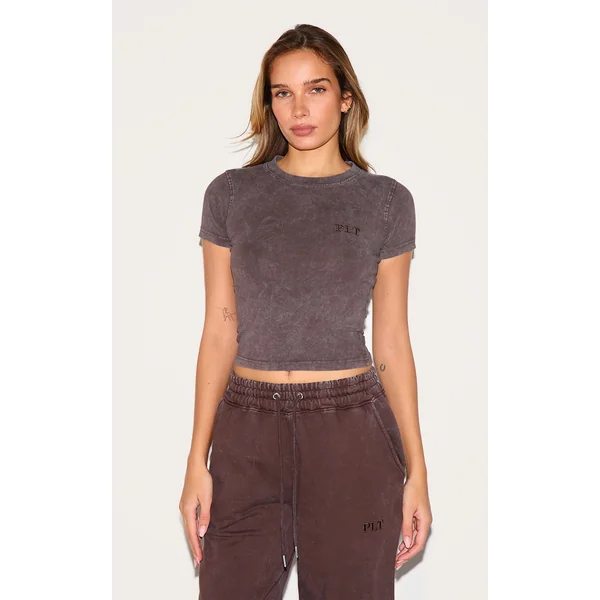 Chocolate Washed Cotton Longline Fitted T-shirt