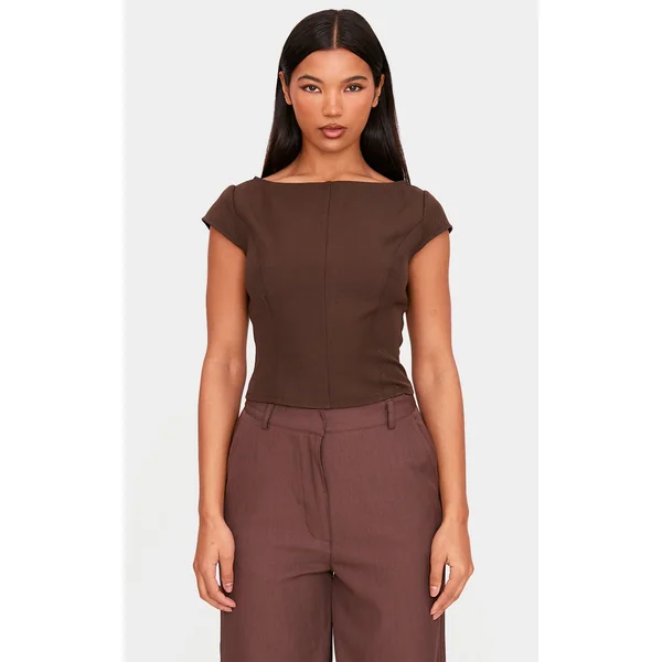 Chocolate Woven Boatneck Top