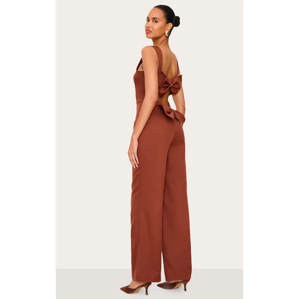 Chocolate Woven Cut Out Bow Detail Jumpsuit