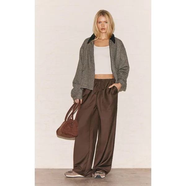 Chocolate Woven Drawstring Waist Low Rise Relaxed Pants