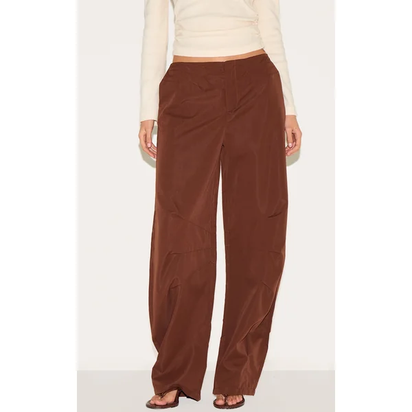 Chocolate Woven Tailored Cocoon Leg Pants