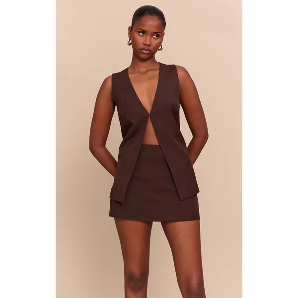 Chocolate Woven Tailored Hook And Eye Vest