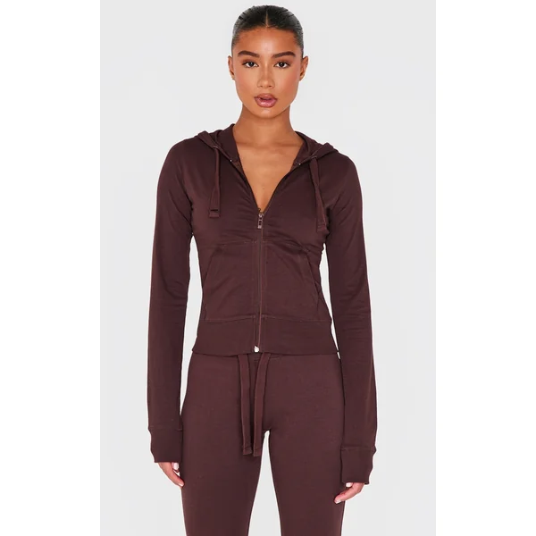 Chocolate Zip Up Fitted Track Top