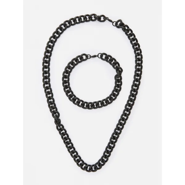 Chunky Chain Necklace and Bracelet - Black