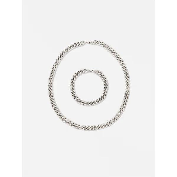 Chunky Chain Necklace and Bracelet - Silver
