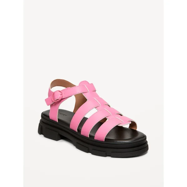 Chunky Faux-Leather Fisherman Sandals for Girls - Hot Pink