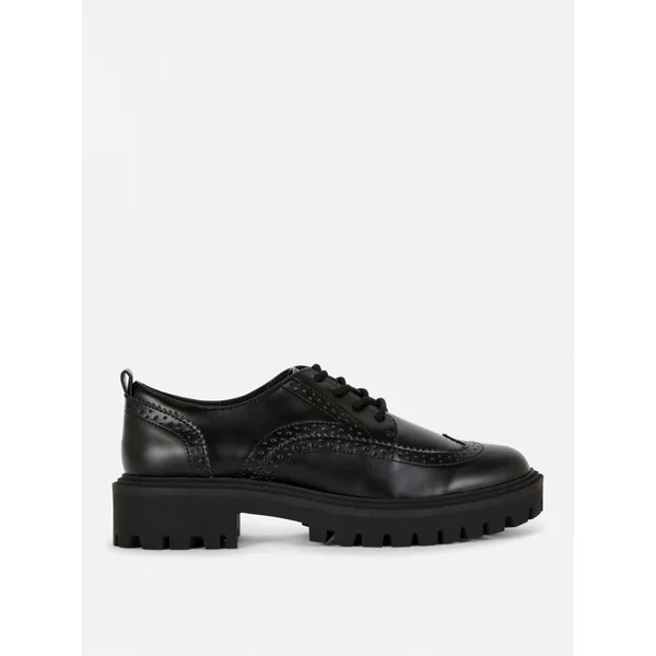 Chunky Lace-Up Wingtips - Black