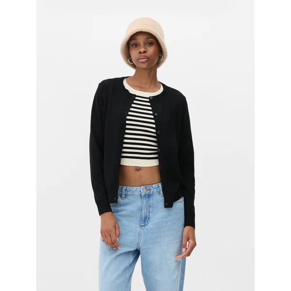 Classic Crew Neck Cardigan - Black