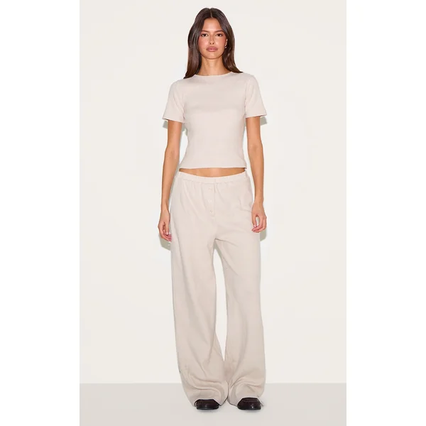 Clay Brushed Rib Button Up Detail Straight Leg Pants