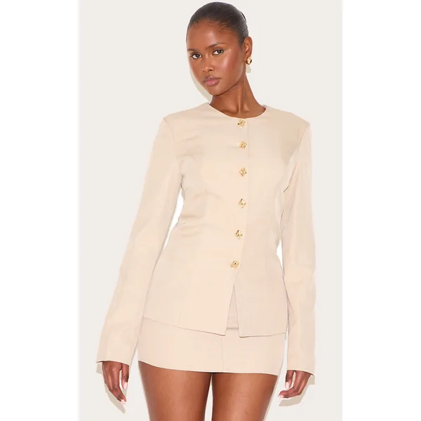 Clay Gold Trim Cinched Waist Blazer