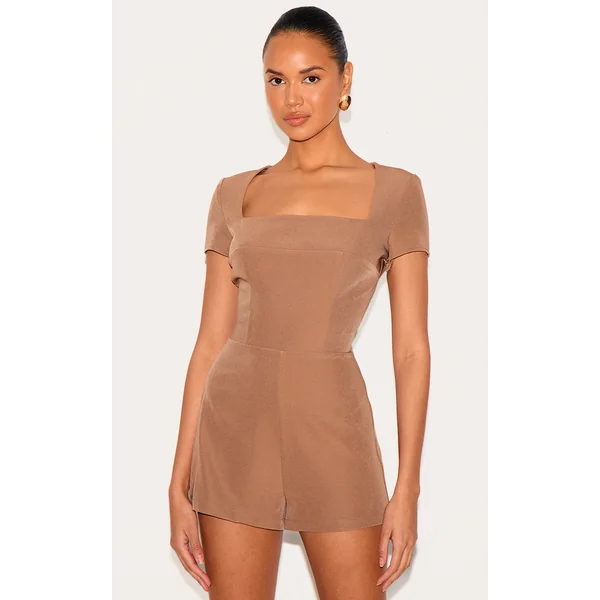 Clay Tailored Woven Square Neck Romper