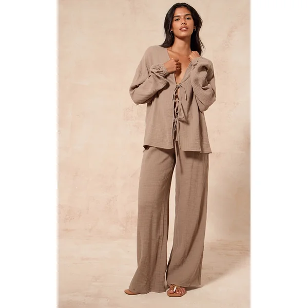 Clay Textured Cheesecloth Wide Leg Pant