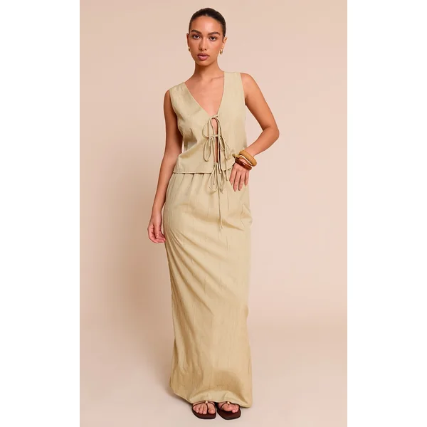 Clay Textured Tie Waist Detail Maxi Skirt