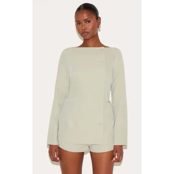 Clay Woven Asymmetric Button Tailored Skort Romper