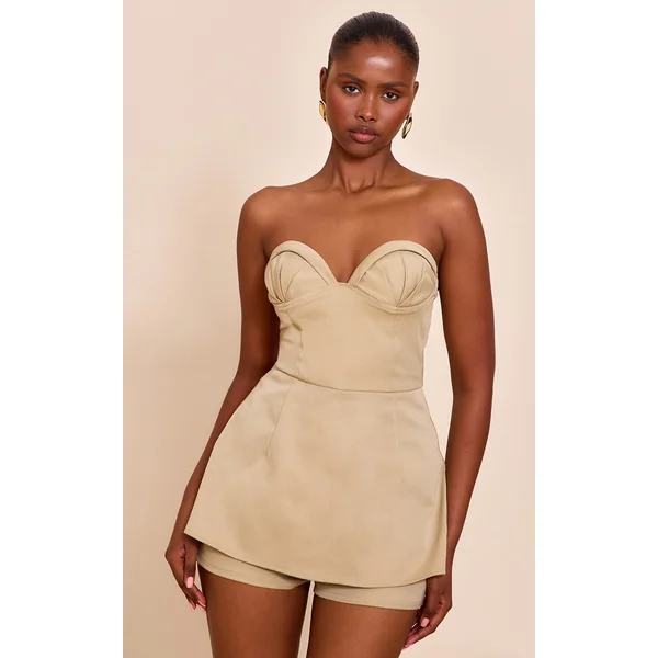 Clay Woven Bust Cup Detail Peplum Romper
