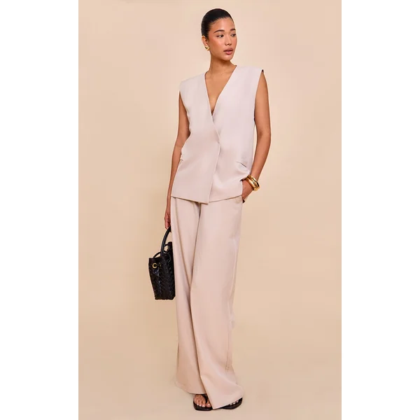 Clay Woven Extreme Wide Leg Pleated Mid Rise Wide Leg Pant