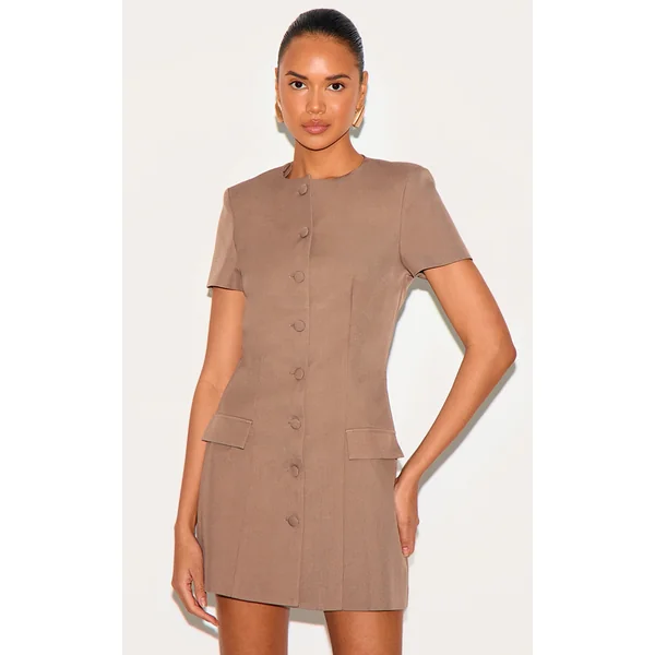 Clay Woven Tailored Short Sleeve Mini Dress