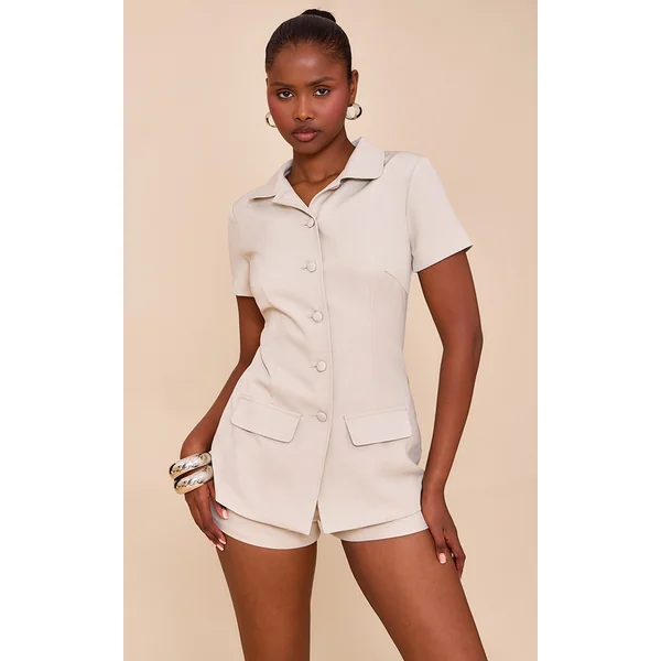 Clay Woven Tailored Short Sleeve Romper