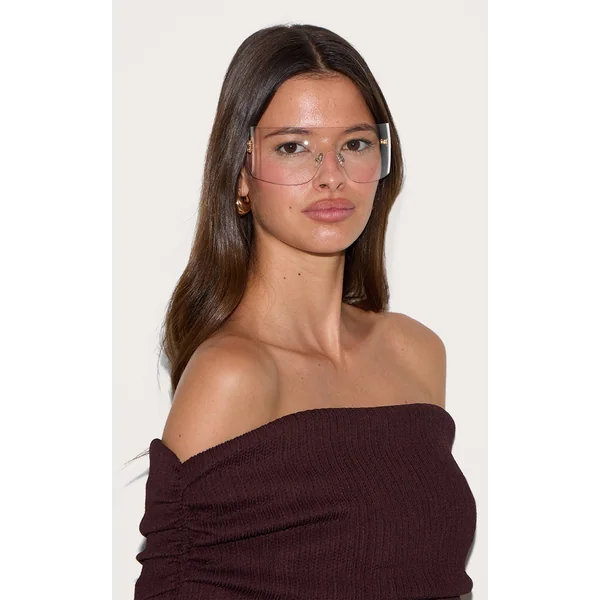 Clear Iridescent Wrap Around Oversized Visor Sunglasses