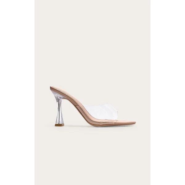 Clear Wide Fit PU Round Toe High Heeled Mules