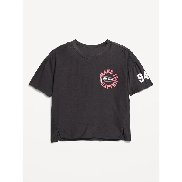 CloudMotion Cropped Graphic Performance T-Shirt for Girls - Black