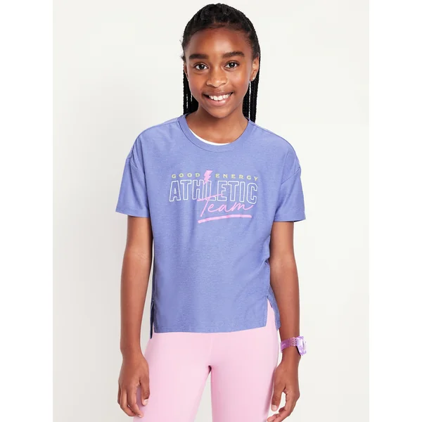 CloudMotion Cropped Graphic Performance T-Shirt for Girls - DAYDREAM