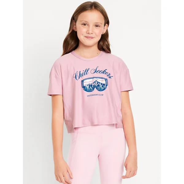 CloudMotion Cropped Graphic Performance T-Shirt for Girls - Rose Quartz
