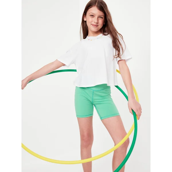 CloudMotion Cropped Performance T-Shirt for Girls - White Lilies