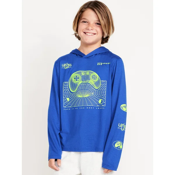 CloudMotion Long-Sleeve Hooded Graphic T-Shirt for Boys - TANZANITE
