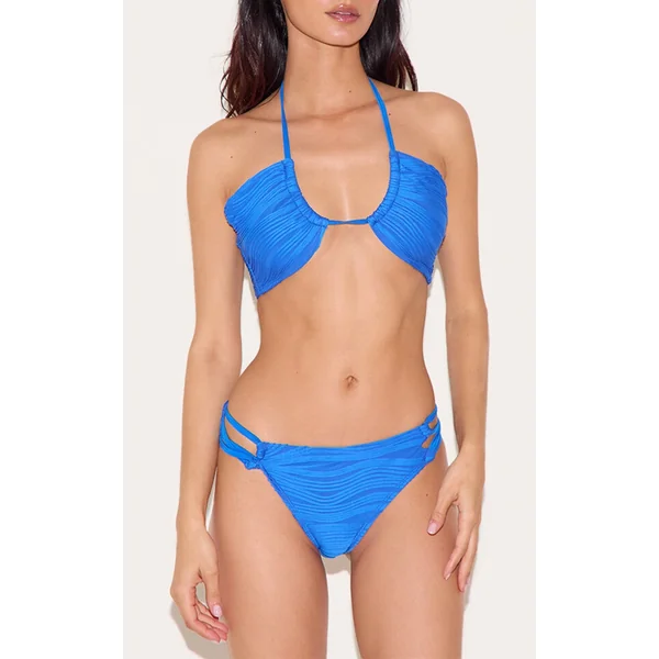 Cobalt Textured High Leg Bikini Bottoms