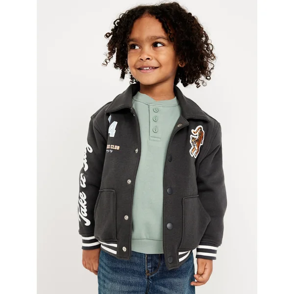 Collared Button-Front Bomber Jacket for Toddler Boys - Panther