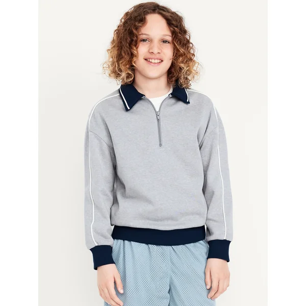 Collared Quarter-Zip Fleece Sweatshirt for Boys - Heather Gray