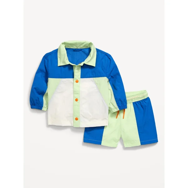 Color-Block Jacket and Shorts Set for Baby - Blue Mint