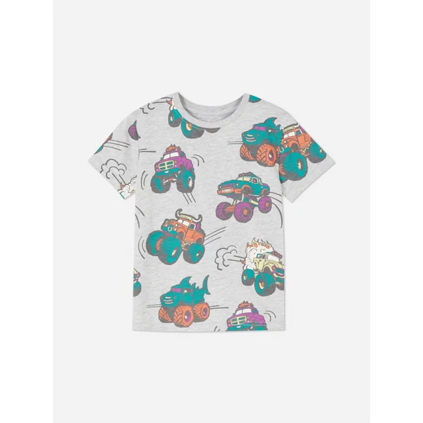 Colorful Short Sleeve Shark T-Shirt - Gray Heather